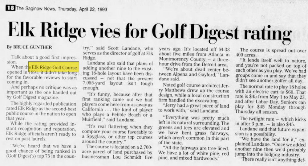 Elk Ridge Golf Course - Apr 22 1993 Article